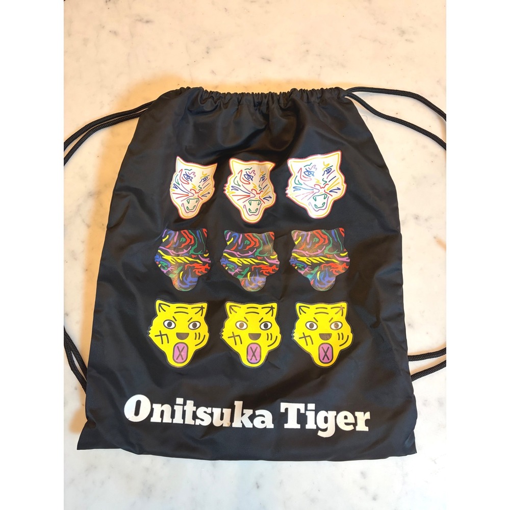 Onitsuka Tiger Black Drawstring Cinch Backpack Bag Tiger Graphic Print
